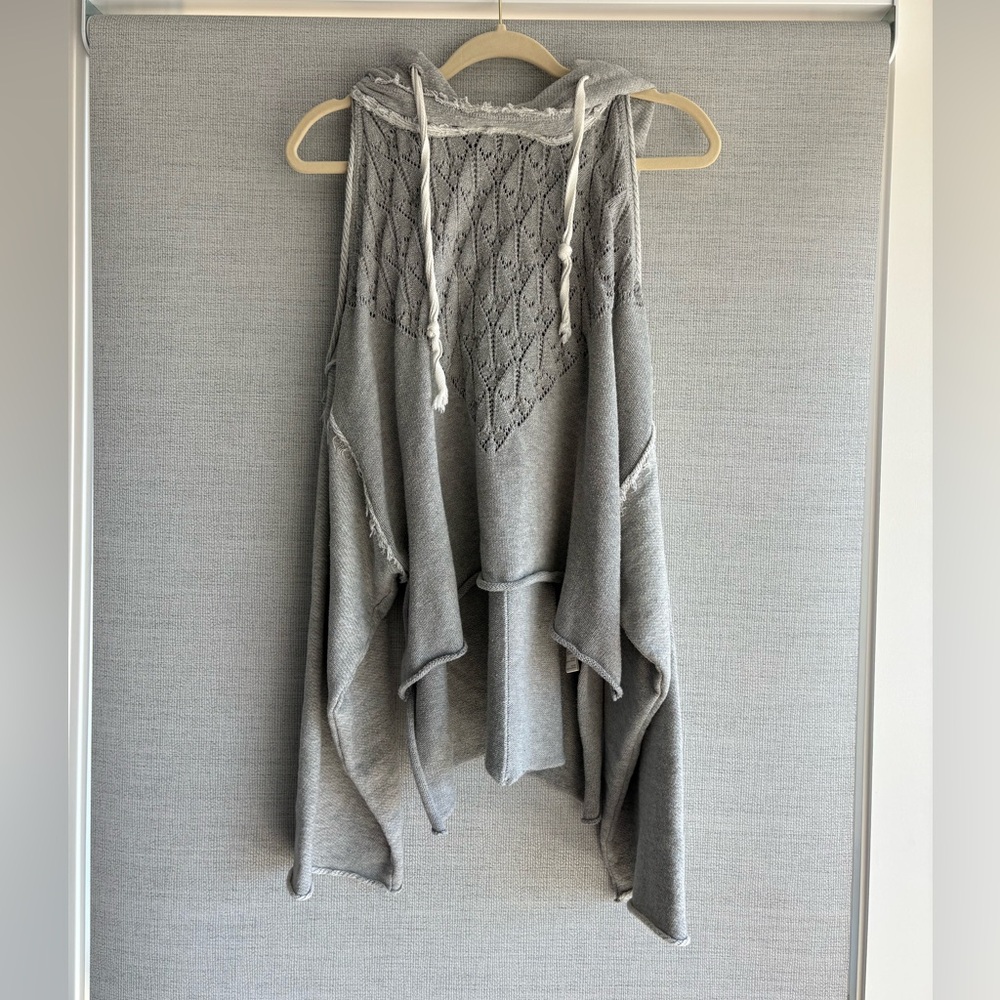 Free People Gray Open Shoulder Cropped Hoodie